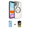MARSİLYAN™- iPhone 11 Kılıf Nova Işık Özel Seri - Siyah Buffer Cam Ekran Koruyucu + Turuncu Neon Fosforlu Kamera Lens