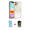 MARSİLYAN™- iPhone 11 Kılıf Nova Işık Özel Seri - Siyah Buffer Hayalet Cam Ekran Koruyucu + Neon Fosforlu Kamera Lens - MI