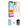 MARSİLYAN™- iPhone 11 Kılıf Nova Işık Özel Seri - Siyah Buffer Hayalet Cam Ekran Koruyucu + Neon Fosforlu Kamera Lens - TU