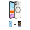 MARSİLYAN™- iPhone 11 Kılıf Nova Işık Özel Seri - Siyah Buffer Hayalet Cam Ekran Koruyucu + Neon Fosforlu Kamera Lens - MI