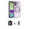 MARSİLYAN™- iPhone 11 Kılıf Nova Işık Özel Seri - Siyah Joko Magic 5D Hayalet Cam + Mavi PVD Metal Kamera Lens