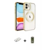 MARSİLYAN™- iPhone 11 Kılıf Nova Işık Özel Seri - Siyah Joko Magic 5D Hayalet Cam + Pembe Renkli Kamera Lens Koruma Cam