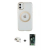 MARSİLYAN™- iPhone 11 Kılıf Pusula Form - Şeffaf 360 Full Body Arka Koruyucu + Pers Alüminyum Kamera Lens - GD