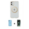 MARSİLYAN™- iPhone 11 Kılıf Pusula Form - Şeffaf 360 Full Body Arka Koruyucu + Neon Fosforlu Kamera Lens - MI