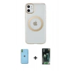 MARSİLYAN™- iPhone 11 Kılıf Pusula Form - Şeffaf 360 Full Body Arka Koruyucu + Neon Fosforlu Kamera Lens - YL