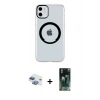 MARSİLYAN™- iPhone 11 Kılıf Pusula Form - Şeffaf 360 Full Body Arka Koruyucu + Pers Alüminyum Kamera Lens - GI