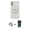 MARSİLYAN™- iPhone 11 Kılıf Pusula Form - Şeffaf 360 Full Body Arka Koruyucu + Raze Metal Kamera Lens - GS