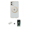 MARSİLYAN™- iPhone 11 Kılıf Pusula Form - Şeffaf 360 Full Body Arka Koruyucu + Renkli Kamera Lens Koruma Cam - YL