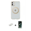 MARSİLYAN™- iPhone 11 Kılıf Pusula Form - Şeffaf 360 Full Body Arka Koruyucu + Renkli Kamera Lens Koruma Cam - SI