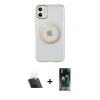 MARSİLYAN™- iPhone 11 Kılıf Pusula Form - Şeffaf 360 Full Body Arka Koruyucu + Kamera Lens Koruma Cam - SF