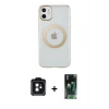 MARSİLYAN™- iPhone 11 Kılıf Pusula Form - Şeffaf 360 Full Body Arka Koruyucu + PVD Metal Kamera Lens - SH
