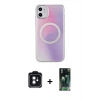 MARSİLYAN™- iPhone 11 Kılıf Pusula Form - Şeffaf 360 Full Body Arka Koruyucu + PVD Metal Kamera Lens - SH