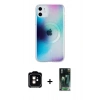 MARSİLYAN™- iPhone 11 Kılıf Pusula Form - Şeffaf 360 Full Body Arka Koruyucu + PVD Metal Kamera Lens - TU