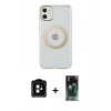 MARSİLYAN™- iPhone 11 Kılıf Pusula Form - Şeffaf 360 Full Body Arka Koruyucu + PVD Metal Kamera Lens - TU