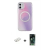MARSİLYAN™- iPhone 11 Kılıf Pusula Form - Şeffaf 360 Full Body Arka Koruyucu + Renkli Kamera Lens Koruma Cam - YL