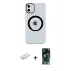 MARSİLYAN™- iPhone 11 Kılıf Pusula Form - Şeffaf 360 Full Body Arka Koruyucu + Renkli Kamera Lens Koruma Cam - YL
