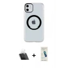 MARSİLYAN™- iPhone 11 Kılıf Pusula Form - Şeffaf Pasifik Cam Ekran Koruyucu + Kamera Lens Koruma Cam - SF