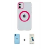 MARSİLYAN™- iPhone 11 Kılıf Pusula Form - Şeffaf Pasifik Cam Ekran Koruyucu + Neon Fosforlu Kamera Lens - MI