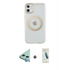 MARSİLYAN™- iPhone 11 Kılıf Pusula Form - Şeffaf Pasifik Cam Ekran Koruyucu + Raze Metal Kamera Lens - MI
