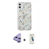 MARSİLYAN™- iPhone 11 Kılıf Pusula Form - Şeffaf Pasifik Cam Ekran Koruyucu + Mor Raze Metal Kamera Lens