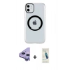 MARSİLYAN™- iPhone 11 Kılıf Pusula Form - Şeffaf Pasifik Cam Ekran Koruyucu + Mor Raze Metal Kamera Lens