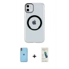 MARSİLYAN™- iPhone 11 Kılıf Pusula Form - Şeffaf Pasifik Cam Ekran Koruyucu + Neon Fosforlu Kamera Lens - TU