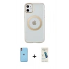 MARSİLYAN™- iPhone 11 Kılıf Pusula Form - Şeffaf Pasifik Cam Ekran Koruyucu + Neon Fosforlu Kamera Lens - TU