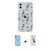 MARSİLYAN™- iPhone 11 Kılıf Pusula Form - Şeffaf Pasifik Cam Ekran Koruyucu + Neon Fosforlu Kamera Lens - TU
