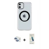 MARSİLYAN™- iPhone 11 Kılıf Pusula Form - Şeffaf Pasifik Cam Ekran Koruyucu + Pers Alüminyum Kamera Lens - GI