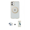 MARSİLYAN™- iPhone 11 Kılıf Pusula Form - Şeffaf Pasifik Cam Ekran Koruyucu + Pers Alüminyum Kamera Lens - GI