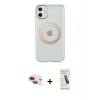 MARSİLYAN™- iPhone 11 Kılıf Pusula Form - Şeffaf Pasifik Cam Ekran Koruyucu + Pers Alüminyum Kamera Lens - KI