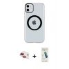 MARSİLYAN™- iPhone 11 Kılıf Pusula Form - Şeffaf Pasifik Cam Ekran Koruyucu + Pers Alüminyum Kamera Lens - KI