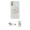 MARSİLYAN™- iPhone 11 Kılıf Pusula Form - Şeffaf Pasifik Cam Ekran Koruyucu + Pers Alüminyum Kamera Lens - LT