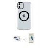 MARSİLYAN™- iPhone 11 Kılıf Pusula Form - Şeffaf Pasifik Cam Ekran Koruyucu + Pers Alüminyum Kamera Lens - LT
