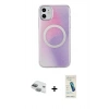 MARSİLYAN™- iPhone 11 Kılıf Pusula Form - Şeffaf Pasifik Cam Ekran Koruyucu + Pers Alüminyum Kamera Lens - YL