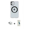 MARSİLYAN™- iPhone 11 Kılıf Pusula Form - Şeffaf Pasifik Cam Ekran Koruyucu + Pers Alüminyum Kamera Lens - YL