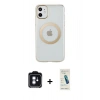 MARSİLYAN™- iPhone 11 Kılıf Pusula Form - Şeffaf Pasifik Cam Ekran Koruyucu + PVD Metal Kamera Lens - MI