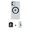 MARSİLYAN™- iPhone 11 Kılıf Pusula Form - Şeffaf Pasifik Cam Ekran Koruyucu + PVD Metal Kamera Lens - MI