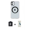 MARSİLYAN™- iPhone 11 Kılıf Pusula Form - Şeffaf Pasifik Cam Ekran Koruyucu + PVD Metal Kamera Lens - SH