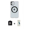 MARSİLYAN™- iPhone 11 Kılıf Pusula Form - Şeffaf Pasifik Cam Ekran Koruyucu + PVD Metal Kamera Lens - TU