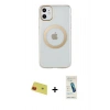 MARSİLYAN™- iPhone 11 Kılıf Pusula Form - Şeffaf Pasifik Cam Ekran Koruyucu + Rainbow Kamera Lens Koruma Cam - KI