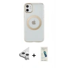 MARSİLYAN™- iPhone 11 Kılıf Pusula Form - Şeffaf Pasifik Cam Ekran Koruyucu + Raze Metal Kamera Lens - GS
