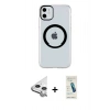 MARSİLYAN™- iPhone 11 Kılıf Pusula Form - Şeffaf Pasifik Cam Ekran Koruyucu + Raze Metal Kamera Lens - GS