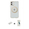 MARSİLYAN™- iPhone 11 Kılıf Pusula Form - Şeffaf Pasifik Cam Ekran Koruyucu + Renkli Kamera Lens Koruma Cam - PE