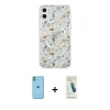 MARSİLYAN™- iPhone 11 Kılıf Pusula Form - Şeffaf Pasifik Cam Ekran Koruyucu + Neon Fosforlu Kamera Lens - YL