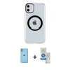 MARSİLYAN™- iPhone 11 Kılıf Pusula Form - Şeffaf Royal Nano Ekran Koruyucu + Neon Fosforlu Kamera Lens - YL