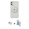 MARSİLYAN™- iPhone 11 Kılıf Pusula Form - Şeffaf Royal Nano Ekran Koruyucu + Pers Alüminyum Kamera Lens - GD