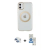MARSİLYAN™- iPhone 11 Kılıf Pusula Form - Şeffaf Royal Nano Ekran Koruyucu + Pers Alüminyum Kamera Lens - GI