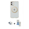 MARSİLYAN™- iPhone 11 Kılıf Pusula Form - Şeffaf Royal Nano Ekran Koruyucu + Pers Alüminyum Kamera Lens - LT