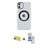 MARSİLYAN™- iPhone 11 Kılıf Pusula Form - Şeffaf Royal Nano Ekran Koruyucu + Rainbow Kamera Lens Koruma Cam - KI